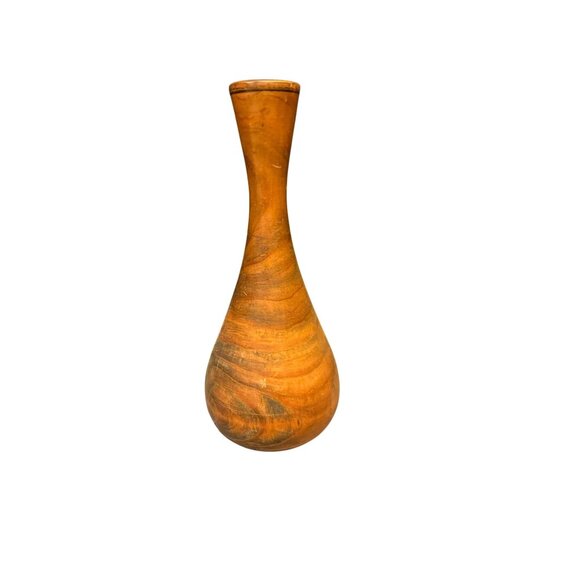 unknown Other - Vintage Handcrafted Wooden  Vase With Natural Grain & Rustic Finish